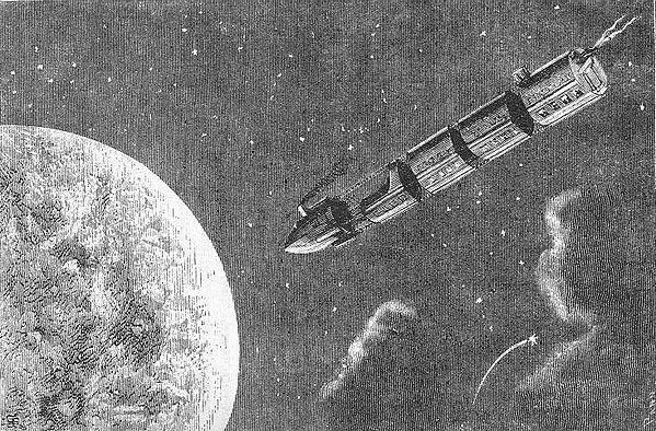 Илюстрация на Henri de Montaut към ”От Земята до Луната” на Жул Верн.