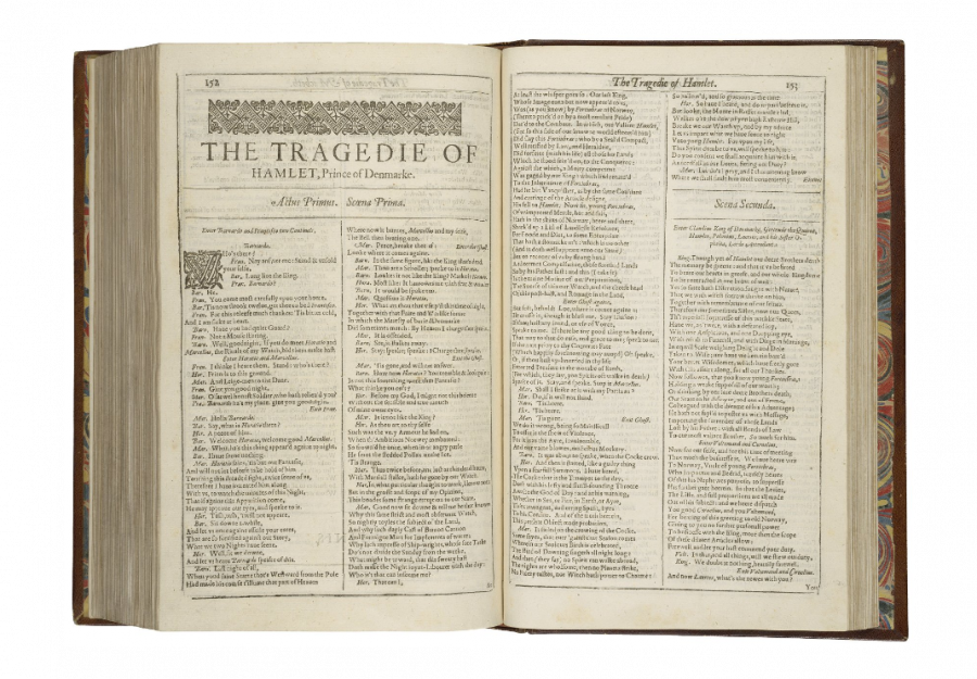 Първата страница на „Хамлет”, отпечатана през 1623 г. (Цифрово изображение на Folger