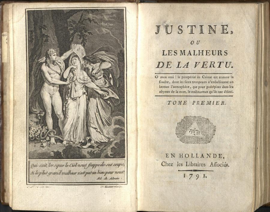 Първа страница от Жюстин (Justine ou les malheurs de la vertu, Paris)
