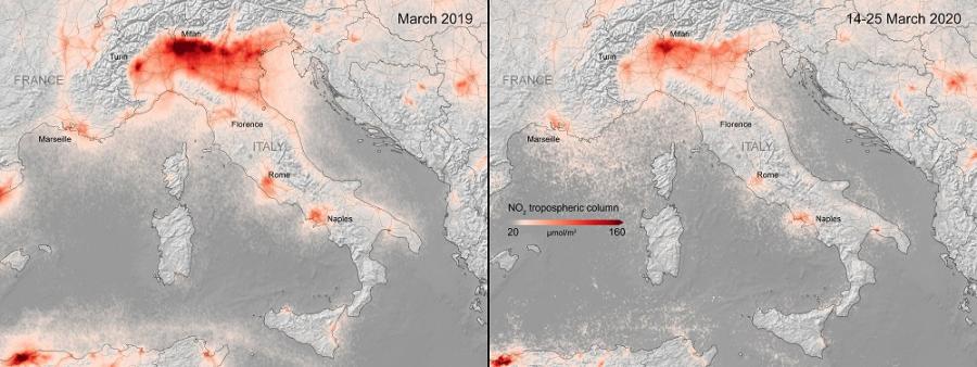 Нови сателитни снимки на Европейската космическа агенция показват че замърсяването