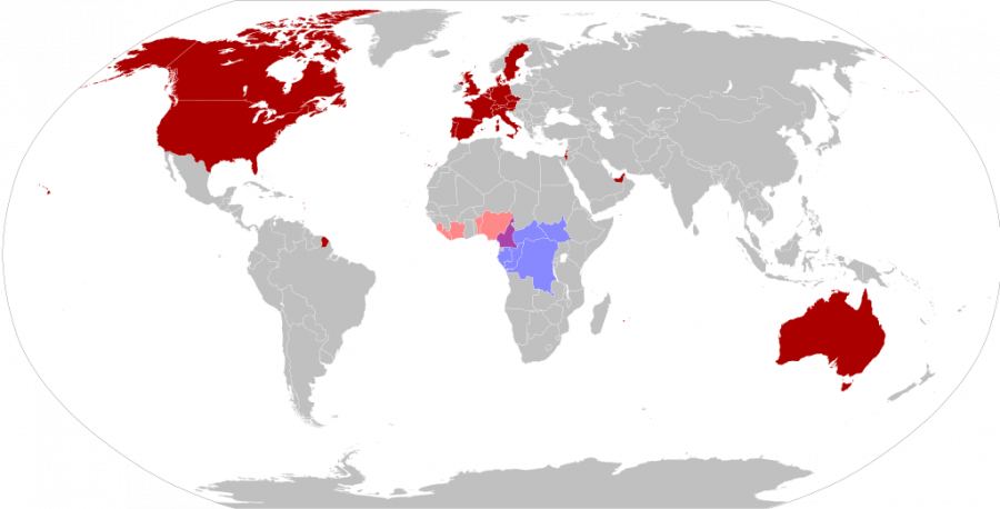 Карта на разпространението на вируса на маймунската шарка в световен мащаб към 22.05.2022